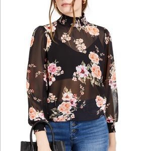 Bar III Floral Smock-Neck Top